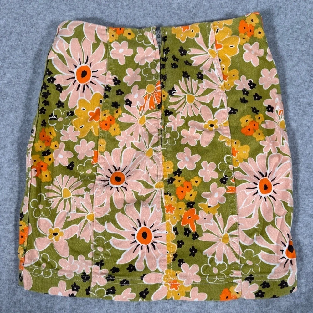Free People Floral Cotton Blend Mini Skirt in Green and Pink Size 0 - Picture 2 of 13